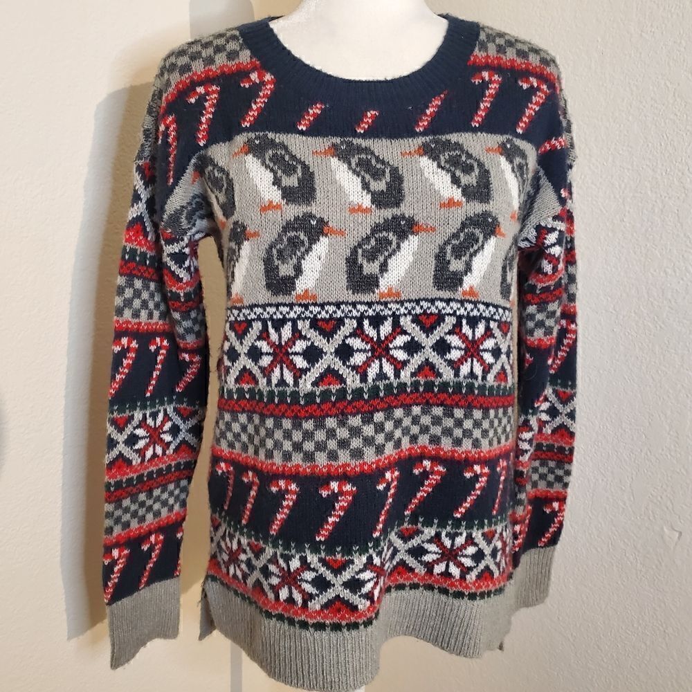 Abercrombie&Fitch Penguin Candy Cane Wool Blend Holiday Sweater Size Medium